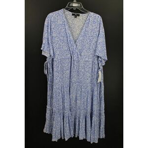 ELLOS SIZE 16 PURPLE W/WHITE FLOWERS A-LINE TIERED LAYER SHORT SLEEVE